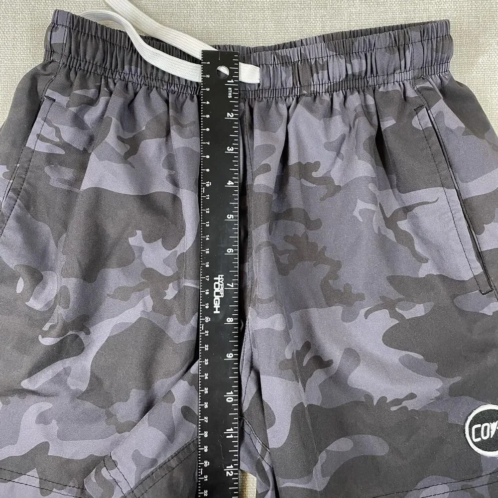 COVE Swim Trunks Mens 28 Gray Camo Elastic Waist Drawstring Stretch Pockets